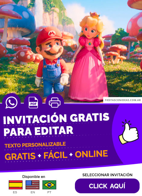 Invitación de Cumpleaños De Princesa Peach Y Mario Bros Gratis Para Editar, Imprimir, PDF o Whatsapp