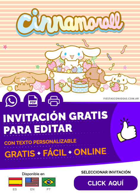 Invitación Cumpleaños Temática De Cinnamoroll Y Amigos Milk Mocha Capuccino Gratis Para Editar, Imprimir, PDF o Whatsapp