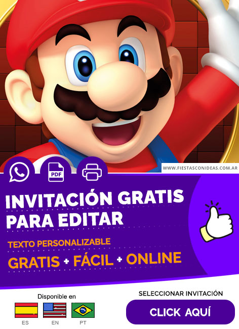 Invitación De Cumpleaños Temático De Mario Bros Gratis Para Editar, Imprimir, PDF o Whatsapp