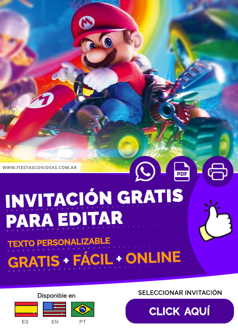 Invitación De Cumpleaños Temático De Super Mario Bros Gratis Para Editar, Imprimir, PDF o Whatsapp
