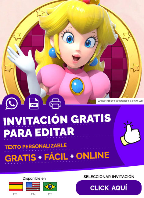 Invitación De Cumpleaños Temático De Princesa Peach Gratis Para Editar, Imprimir, PDF o Whatsapp