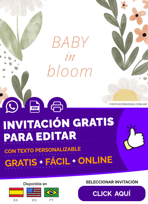 Invitación De Baby Shower Baby In Bloom Margaritas Flores Gratis Para Editar, Imprimir, PDF o Whatsapp