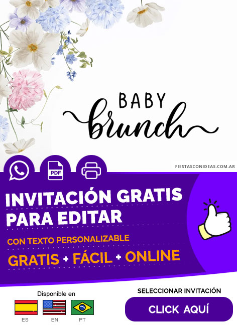 Invitación De Baby Shower De Baby Brunch Flores Del Campo Gratis Para Editar, Imprimir, PDF o Whatsapp