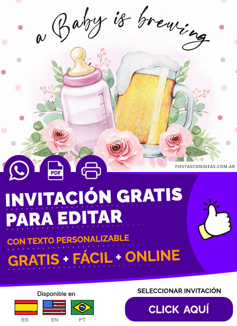 Invitación De Baby Shower Nena Cerveza Biberon Y Flores Rosas Gratis Para Editar, Imprimir, PDF o Whatsapp