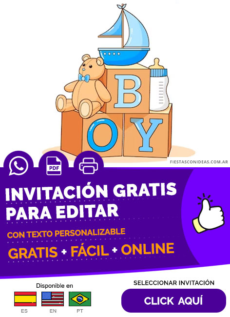 Invitación De Baby Shower Niño Con Letras Y Juguetes Gratis Para Editar, Imprimir, PDF o Whatsapp