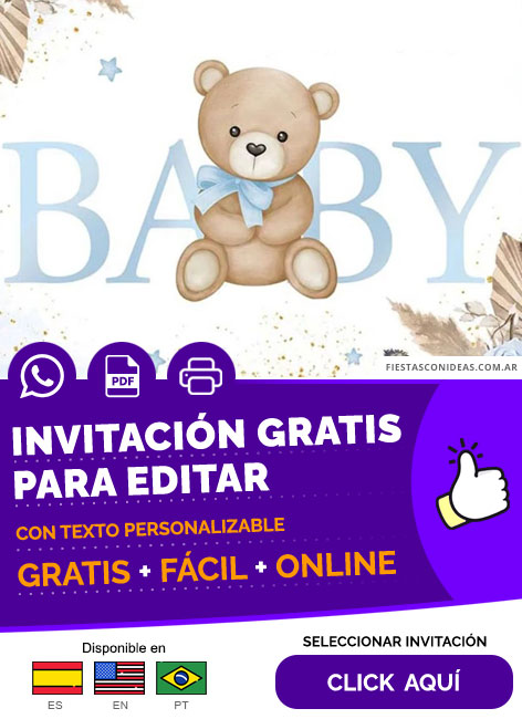 Invitación De Baby Shower Osito Para Niño Gratis Para Editar, Imprimir, PDF o Whatsapp