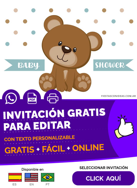 Invitación De Baby Shower Oso De Peluche Gratis Para Editar, Imprimir, PDF o Whatsapp