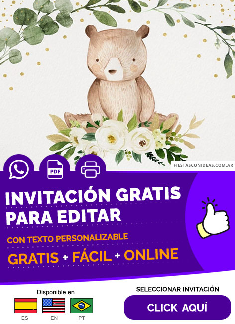 Invitación De Baby Shower Osos Gratis Para Editar, Imprimir, PDF o Whatsapp