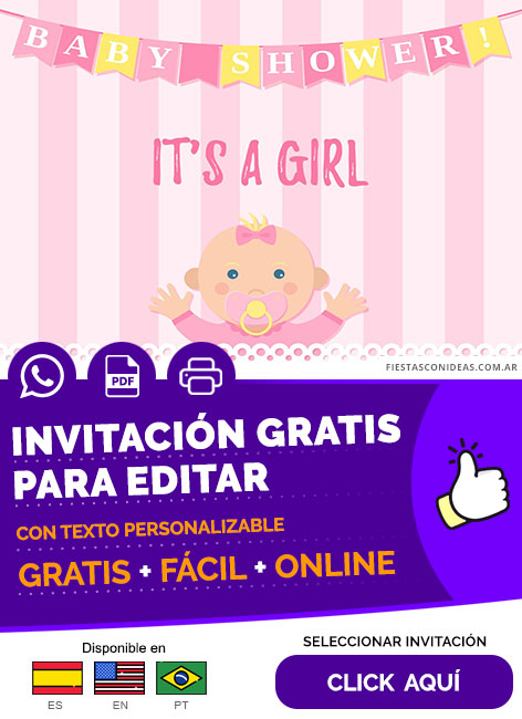 Invitación De Baby Shower Para Nena Colores Rosa Y Amarillo Gratis Para Editar, Imprimir, PDF o Whatsapp