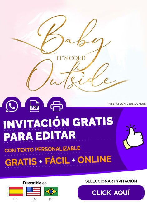 Invitación De Bebe Hace Frio Afuera Para Baby Shower Nena Con Letras Doradas Gratis Para Editar, Imprimir, PDF o Whatsapp