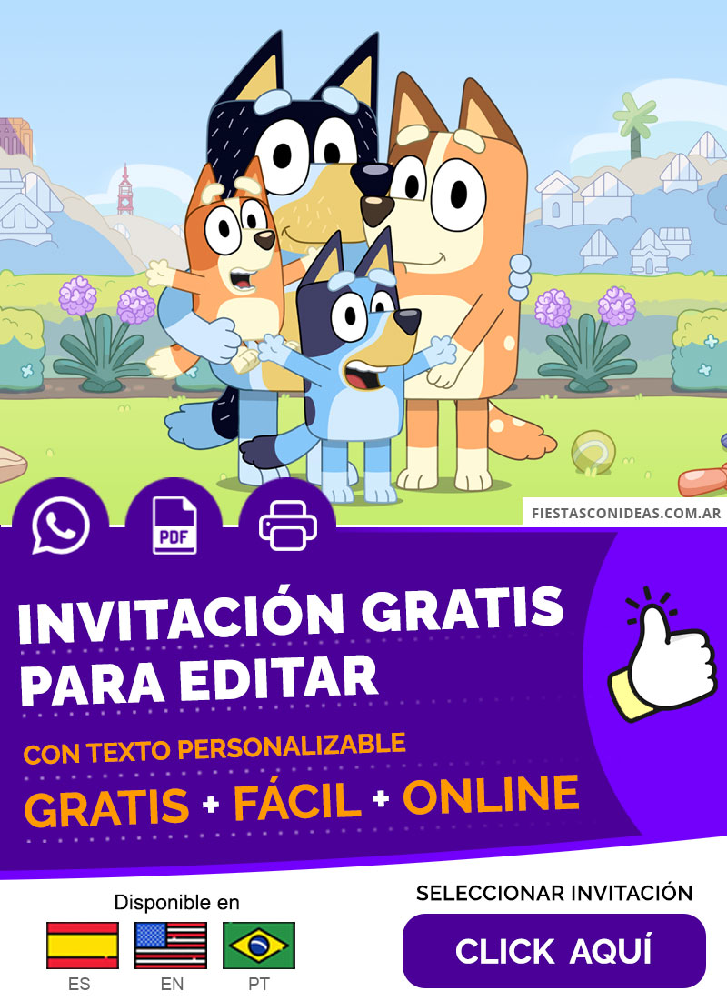 Invitación De Bluey Bingo Papa Y Mama Gratis Para Editar, Imprimir, PDF o Whatsapp