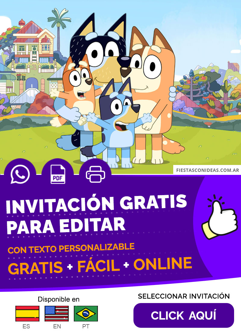 Invitación De Bluey Y Familia Gratis Para Editar, Imprimir, PDF o Whatsapp