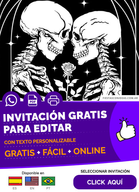 Invitación De Boda De Halloween Calaveras Novia Y Novio Gratis Para Editar, Imprimir, PDF o Whatsapp