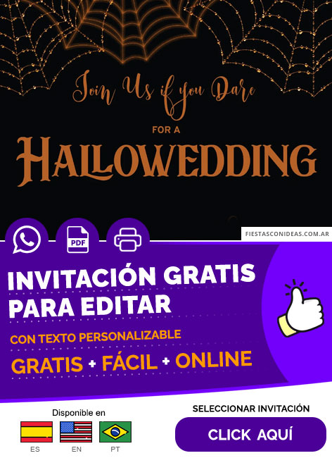 Invitación De Boda Halloweding Fondo Negro Y Telaranias Gratis Para Editar, Imprimir, PDF o Whatsapp