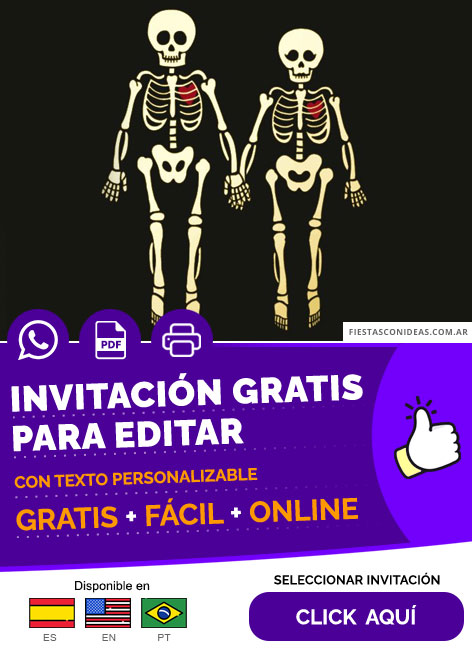 Invitación De Boda Halloween Novia Y Novio Esqueletos Gratis Para Editar, Imprimir, PDF o Whatsapp