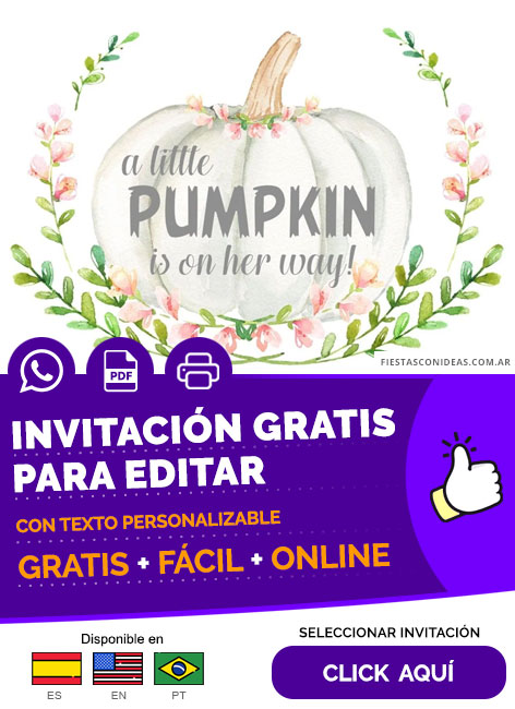 Invitación De Calabaza Color Verde Claro Para Baby Shower Gratis Para Editar, Imprimir, PDF o Whatsapp