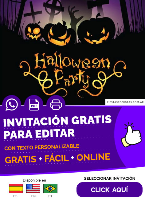 Invitación De Calabazas En Cementerio Para Fiesta De Halloween Gratis Para Editar, Imprimir, PDF o Whatsapp