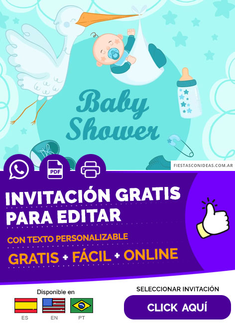 Invitación De Ciguenia Para Baby Shower De Niño Gratis Para Editar, Imprimir, PDF o Whatsapp