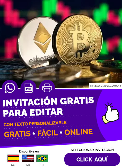 Invitación De Cumpleaños De Bitcoin Y Ethereum Gratis Para Editar, Imprimir, PDF o Whatsapp