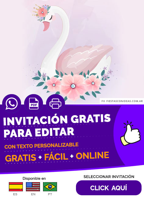 Invitación De Cumpleaños De Cisne Princesa En Colores Pastel Gratis Para Editar, Imprimir, PDF o Whatsapp