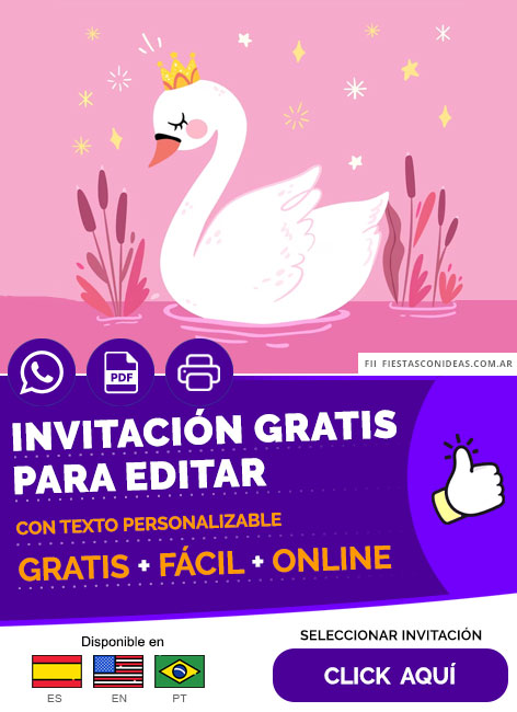 Invitación De Cumpleaños De Cisne Princesa Gratis Para Editar, Imprimir, PDF o Whatsapp