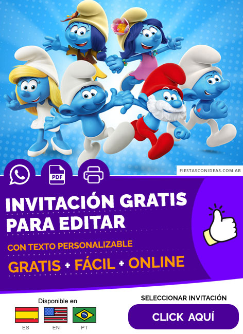 Invitación De Cumpleaños De Los Pitufos Gratis Para Editar, Imprimir, PDF o Whatsapp