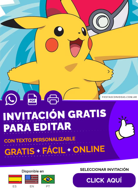 Invitación De Cumpleaños De Pikachu Pokebola Gratis Para Editar, Imprimir, PDF o Whatsapp