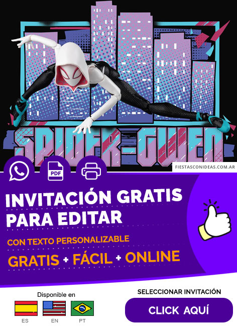 Invitación De Cumpleaños De Spider Gwen Spider Verse Gratis Para Editar, Imprimir, PDF o Whatsapp