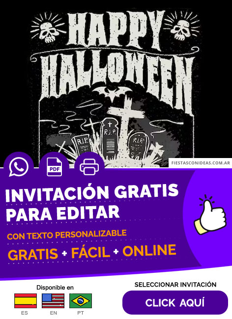 Invitación De Cumpleaños Happy Halloween Para Adultos Blanco Y Negro Gratis Para Editar, Imprimir, PDF o Whatsapp