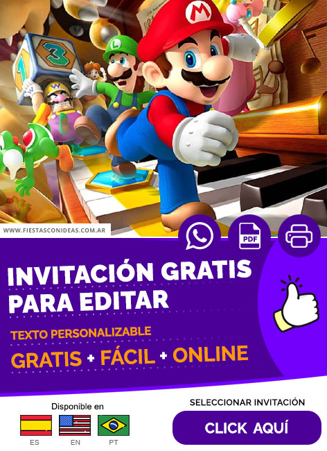 Invitación De Cumpleaños Infantil De Mario Bros Gratis Para Editar, Imprimir, PDF o Whatsapp