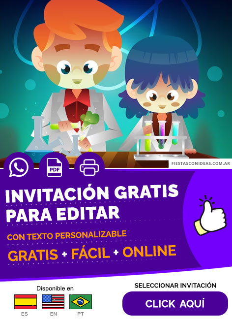 Invitación De Cumpleaños Niños Cientificos Gratis Para Editar, Imprimir, PDF o Whatsapp