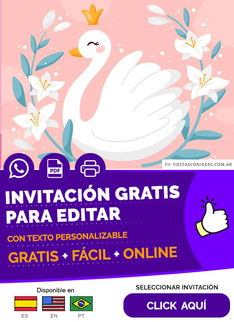 Invitación De Cumpleaños Temático Cisne Princesa Gratis Para Editar, Imprimir, PDF o Whatsapp
