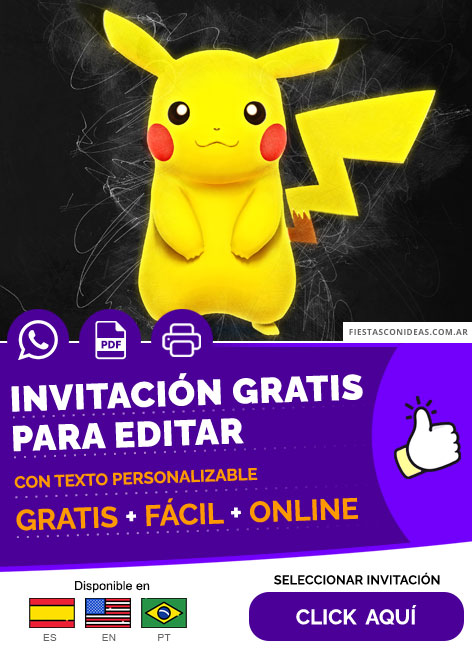 Invitación De Cumpleaños Temático De Pikachu Gratis Para Editar, Imprimir, PDF o Whatsapp
