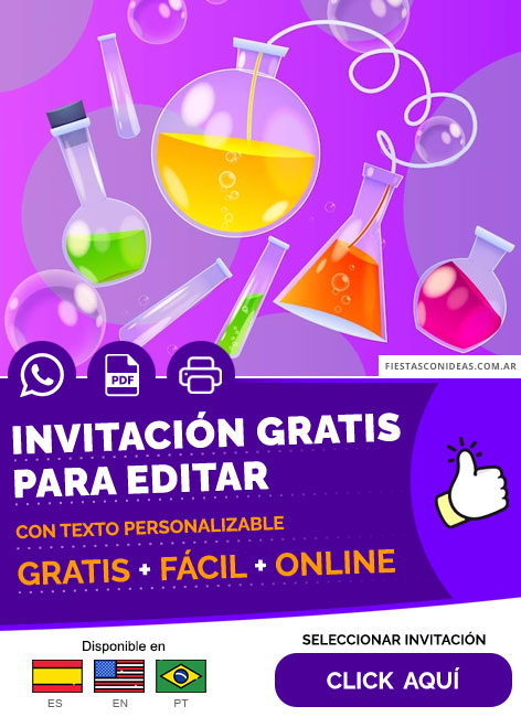 Invitación De Cumpleaños Temático Experimento Cientifico Ciencias Gratis Para Editar, Imprimir, PDF o Whatsapp