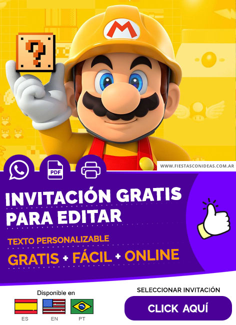 Invitación De Cumpleaños Videojuego Mario Bros Gratis Para Editar, Imprimir, PDF o Whatsapp
