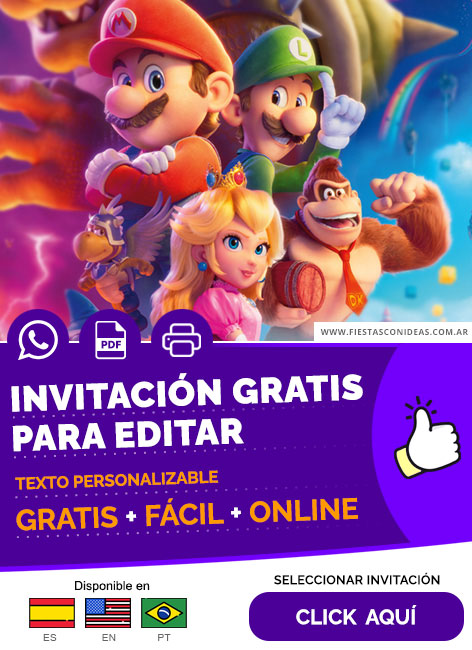 Invitación De Fiesta De Cumpleaños De Super Mario Bros Gratis Para Editar, Imprimir, PDF o Whatsapp