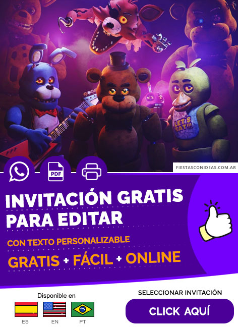 Invitación De Fnaf Animatronicos Freddy Chica Bonnie Foxy Gratis Para Editar, Imprimir, PDF o Whatsapp