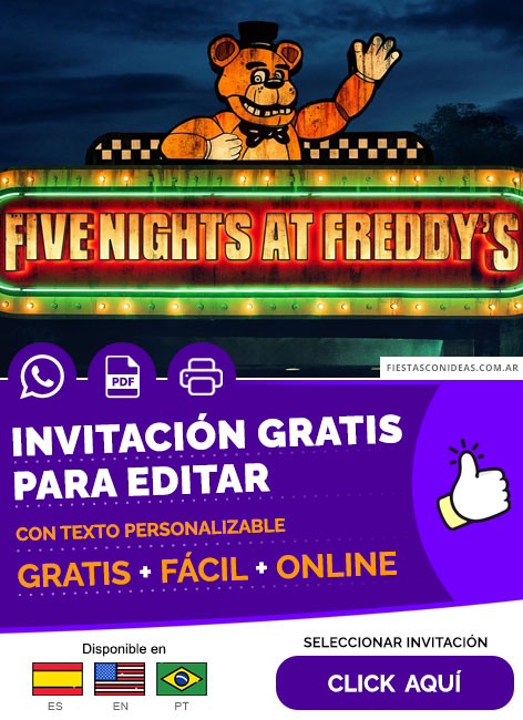 Invitación De Fnaf Cartel Freddy Fazbear Pizza Gratis Para Editar, Imprimir, PDF o Whatsapp