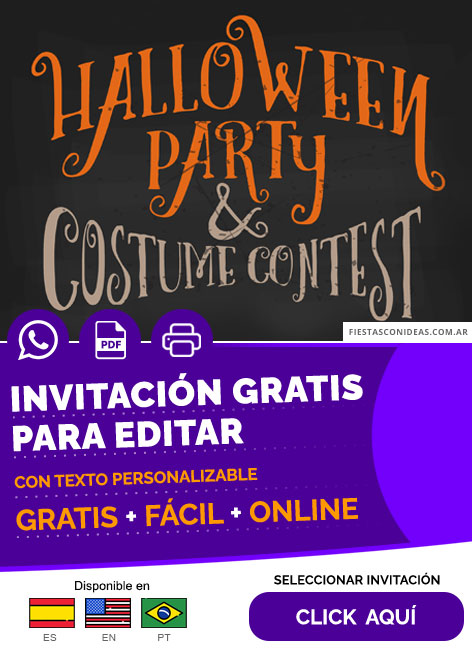 Invitación De Halloween Para Fiesta De Disfraces Estilo Vintage Gratis Para Editar, Imprimir, PDF o Whatsapp