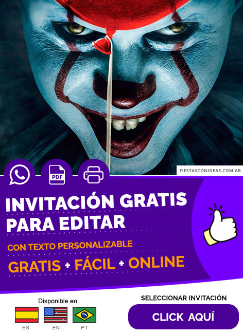 Invitación De It Payaso Asesino Gratis Para Editar, Imprimir, PDF o Whatsapp