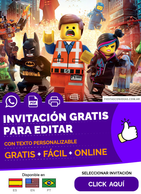 Invitación De Lego La Gran Aventura Estilo Libre Batman Emmet Gratis Para Editar, Imprimir, PDF o Whatsapp