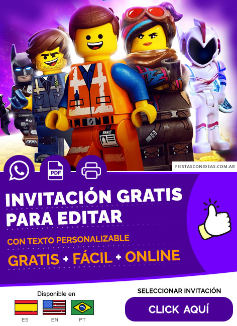 Invitación De Lego La Gran Aventura Rex Lucy Batman Emmet Gratis Para Editar, Imprimir, PDF o Whatsapp