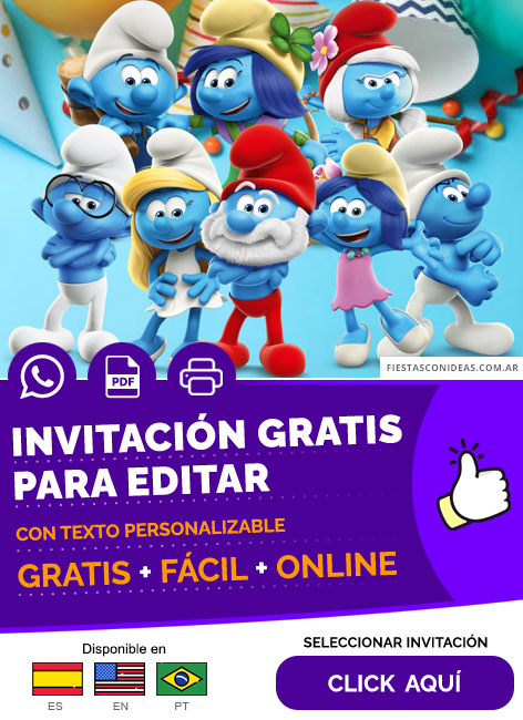 Invitación De Los Pitufos Gratis Para Editar, Imprimir, PDF o Whatsapp