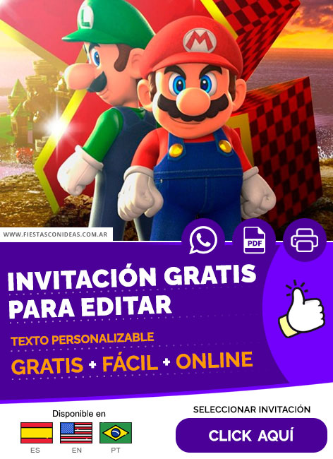 Invitación De Mario Bros Con Luigi Gratis Para Editar, Imprimir, PDF o Whatsapp