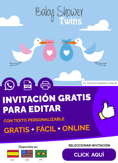 Invitación De Mellizos Para Baby Shower Gratis Para Editar, Imprimir, PDF o Whatsapp