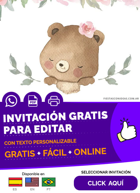 Invitación De Osita Para Baby Shower De Niña Gratis Para Editar, Imprimir, PDF o Whatsapp