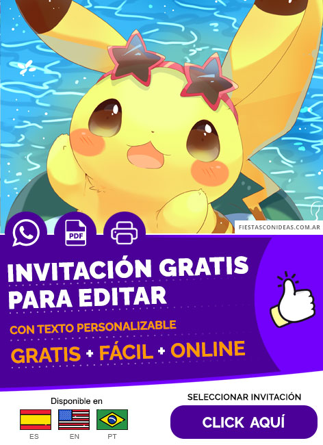 Invitación De Pokemon Fiesta En La Piscina Gratis Para Editar, Imprimir, PDF o Whatsapp