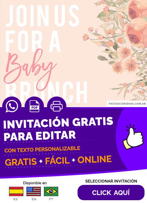 Invitación De Unete A Nosotros Para Un Brunch De Bebe Baby Shower De Niña Gratis Para Editar, Imprimir, PDF o Whatsapp
