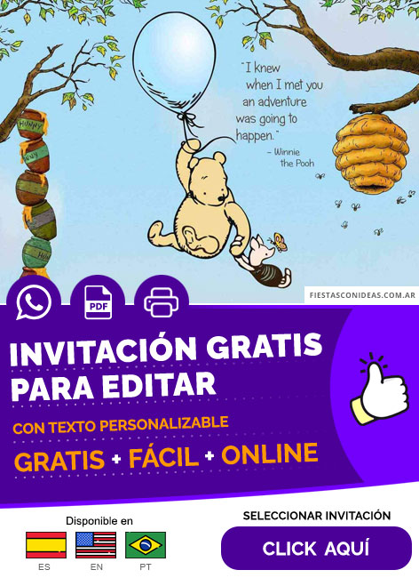 Invitación De Winnie Pooh Para Baby Shower De Niños Gratis Para Editar, Imprimir, PDF o Whatsapp