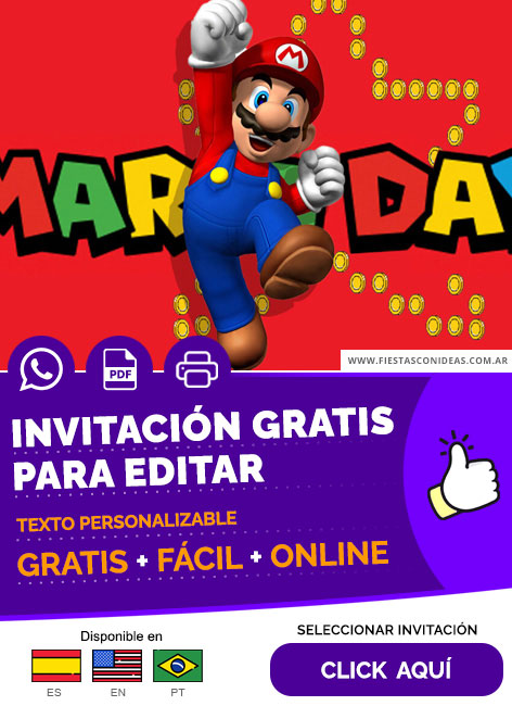 Invitación Día De Mario Bros Gratis Para Editar, Imprimir, PDF o Whatsapp